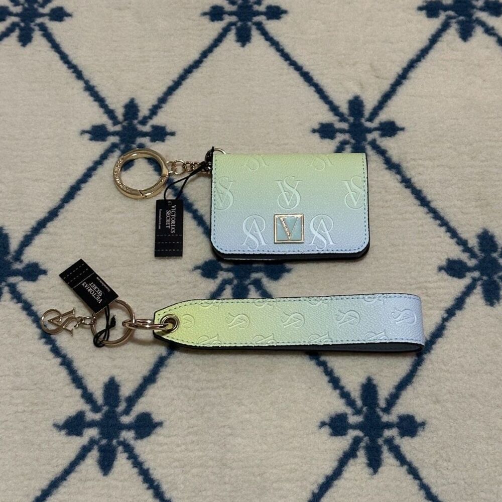 Victoria's Secret Ombré Card Case & Wristlet Strap Keychain - Blue/Green